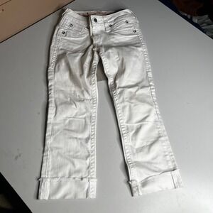 Rock Revival Amy Capri Jeans White Rhinestone Fleur De Lis Stretch E8129P29